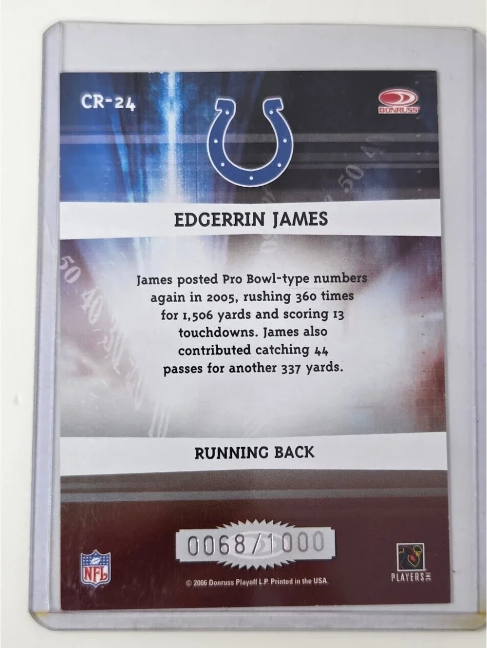 2006 Donruss Elite Grid Iron Edgerrin James Colts Card 68/1000